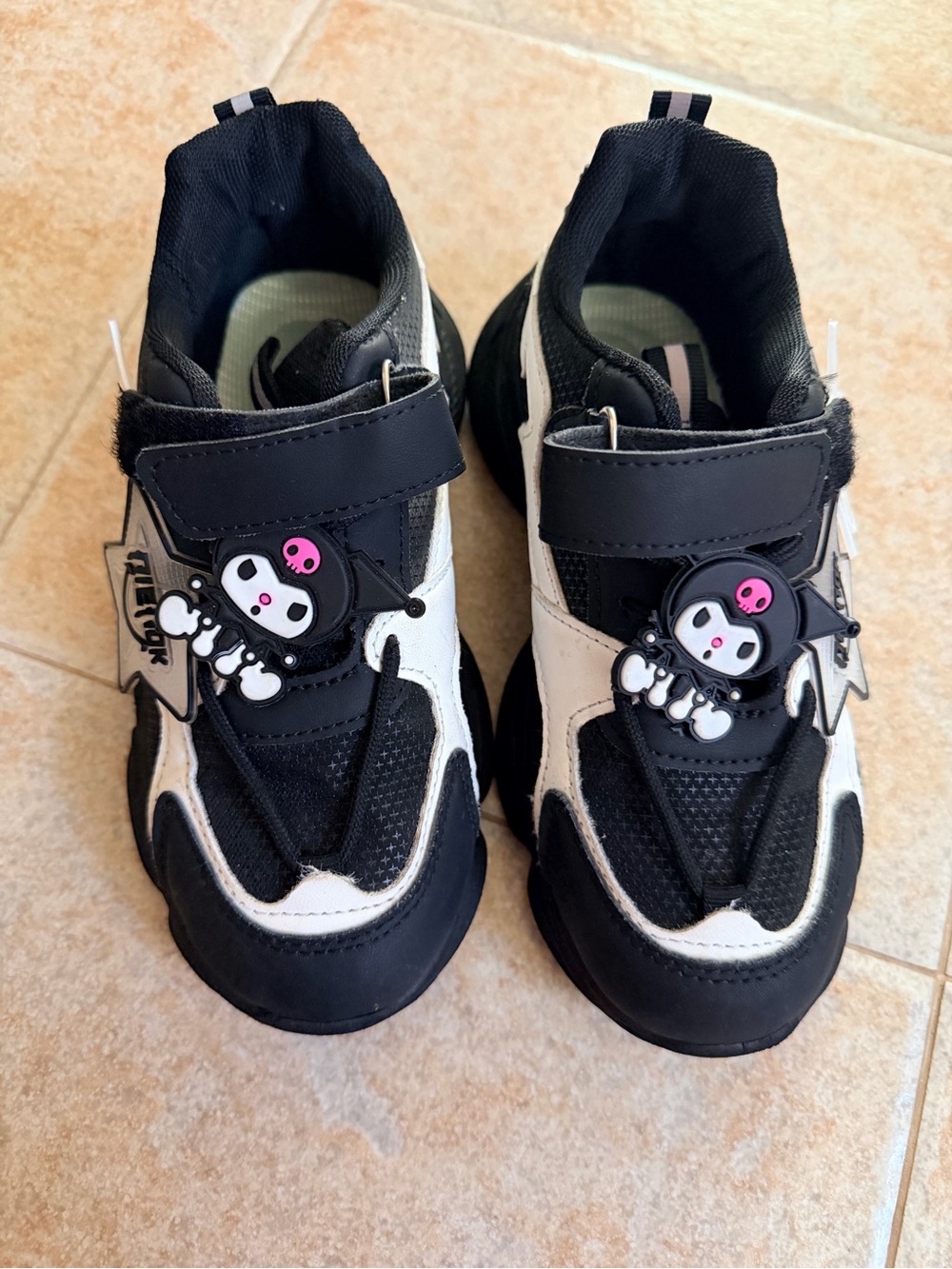 Kids Black and White Character Velcro Sneakers